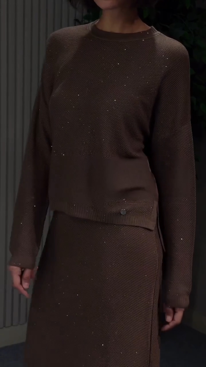 Women Round Neck Top + Skirt Casual Suit