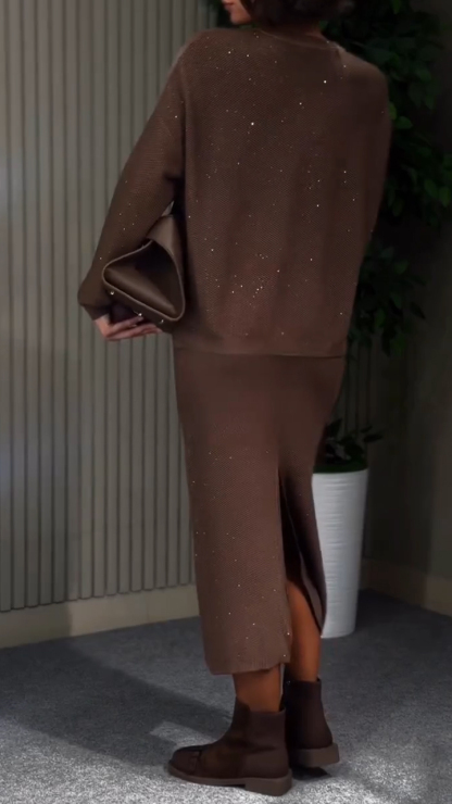 Women Round Neck Top + Skirt Casual Suit