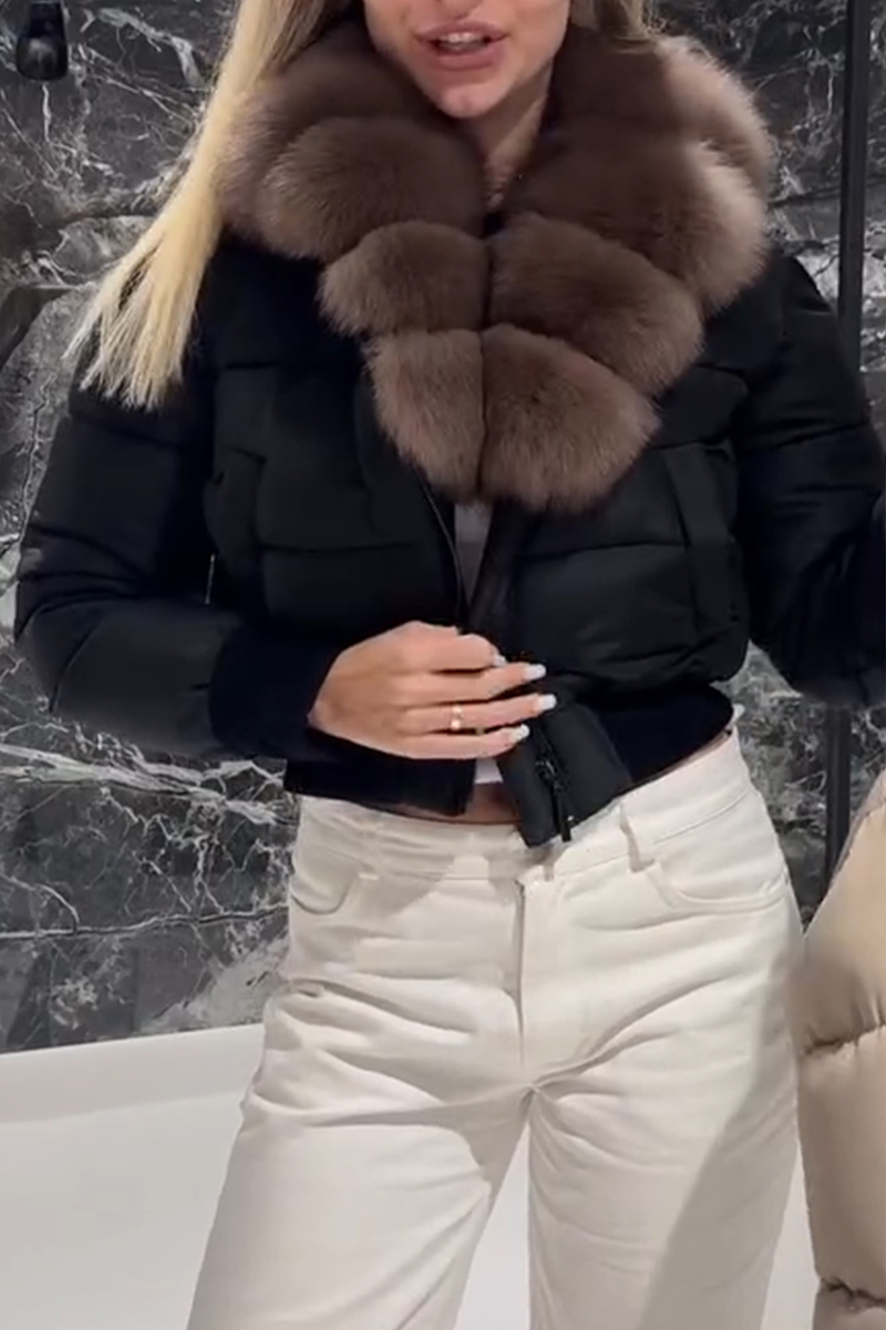 Women Fur Collar Temperament Casual Short Cotton Jacket