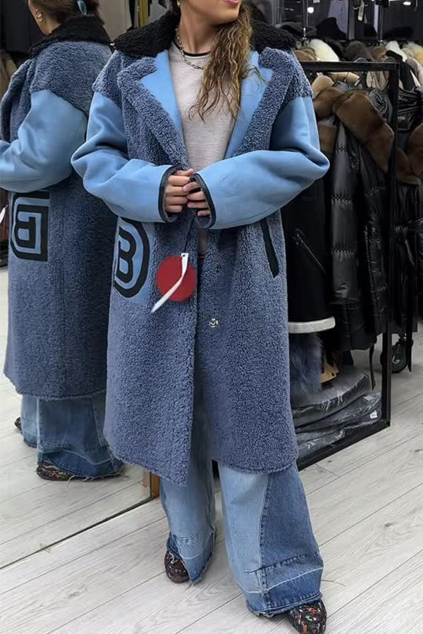 Women Casual Plush Striped Pattern Reversible Jacket