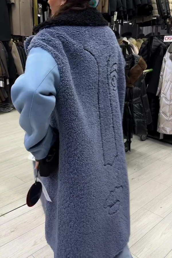 Women Casual Plush Striped Pattern Reversible Jacket