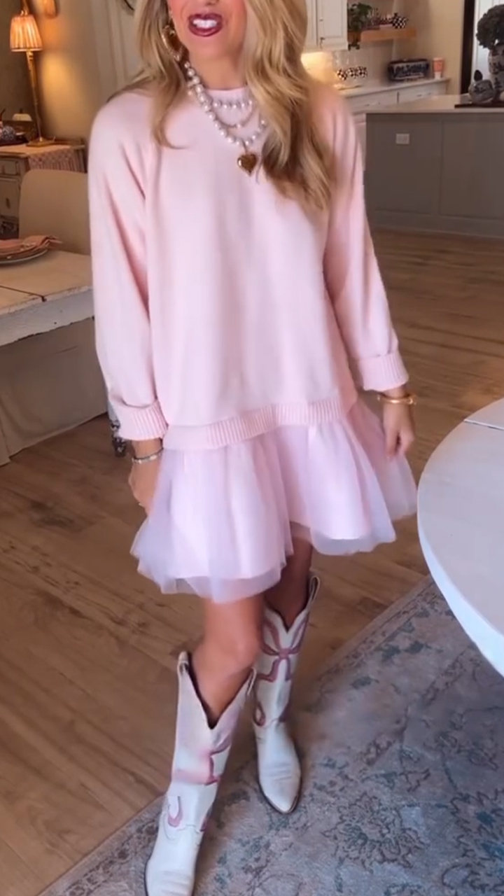 Women Round Neck Splicing Mesh Solid Color Casual Dress