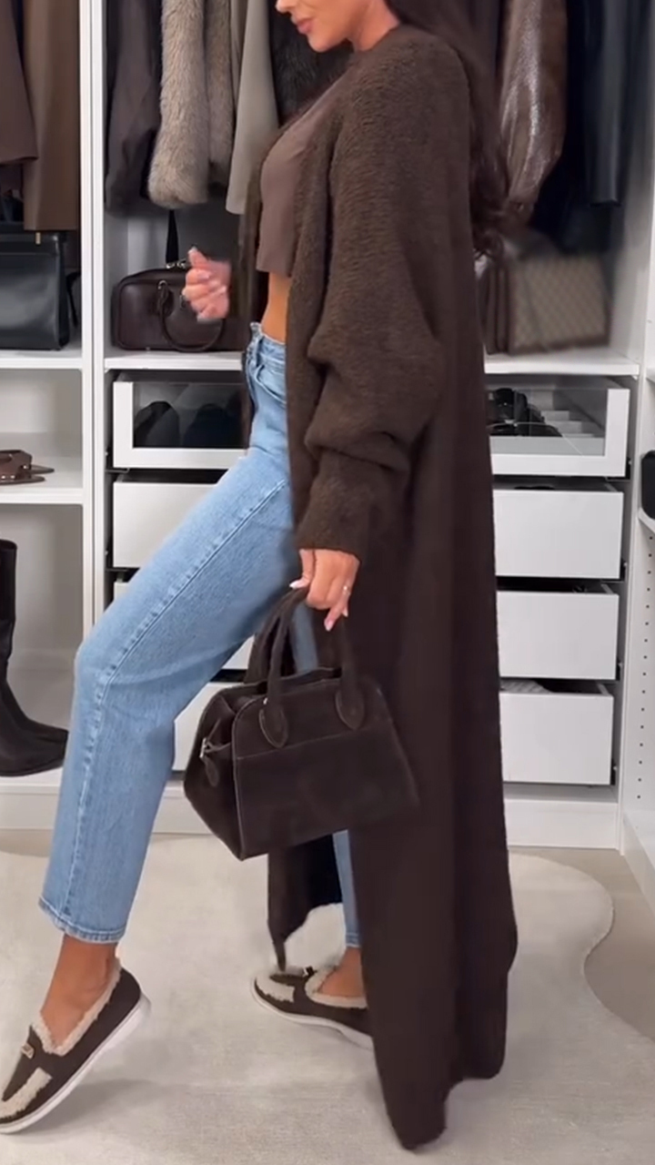 Women Solid Color Casual Knitted Cardigan