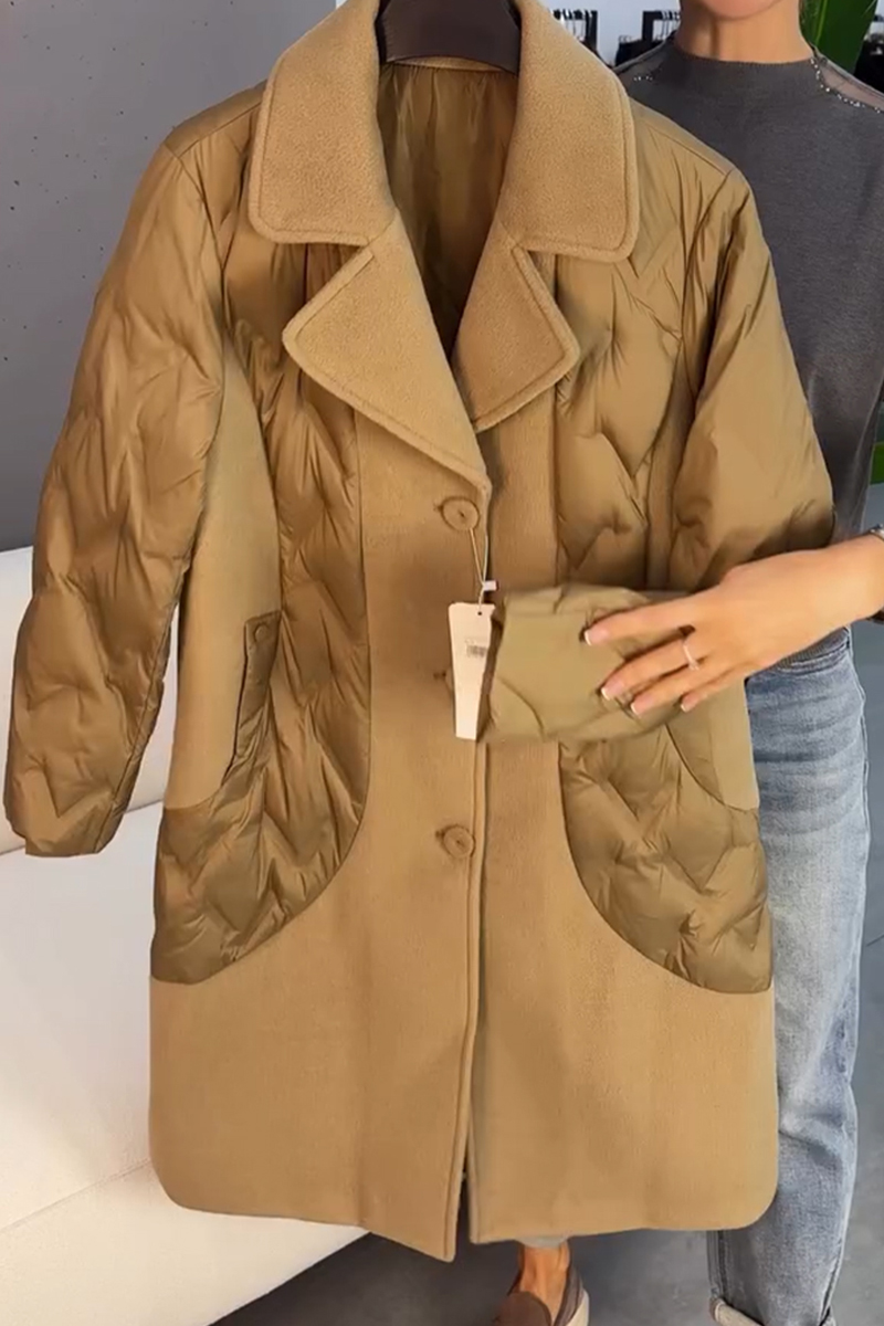 Women Lapel Stitching Solid Color Casual Cotton Jacket