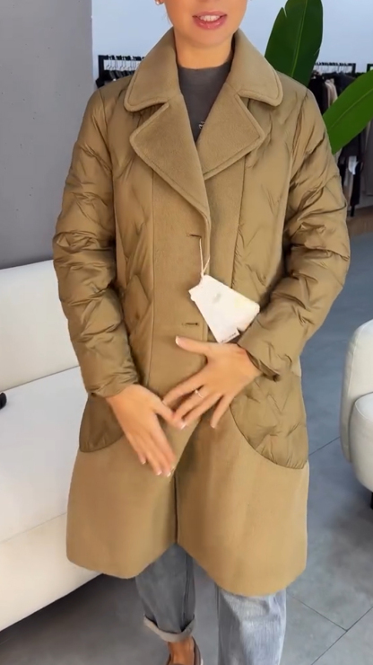 Women Lapel Stitching Solid Color Casual Cotton Jacket