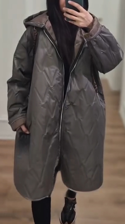 Women Hooded Drawstring Casual Jacket