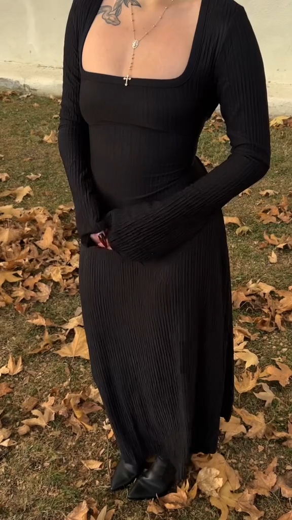 Women Low-neck Solid Color Elegant Casual Dress