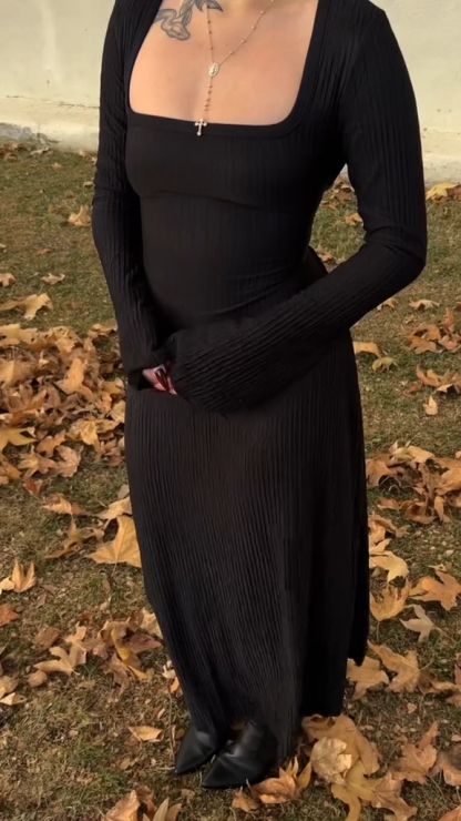 Women Low-neck Solid Color Elegant Casual Dress