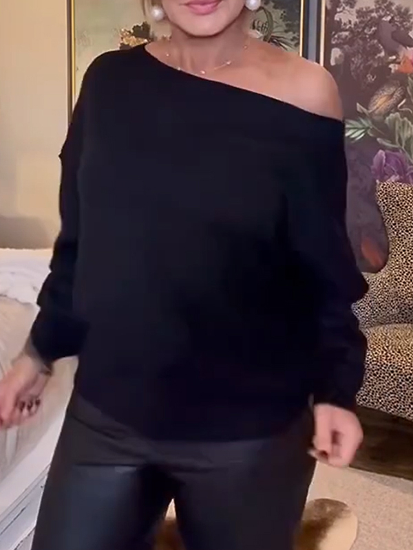 Women Round Neck Solid Color Casual Top