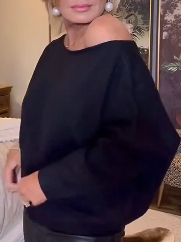 Women Round Neck Solid Color Casual Top