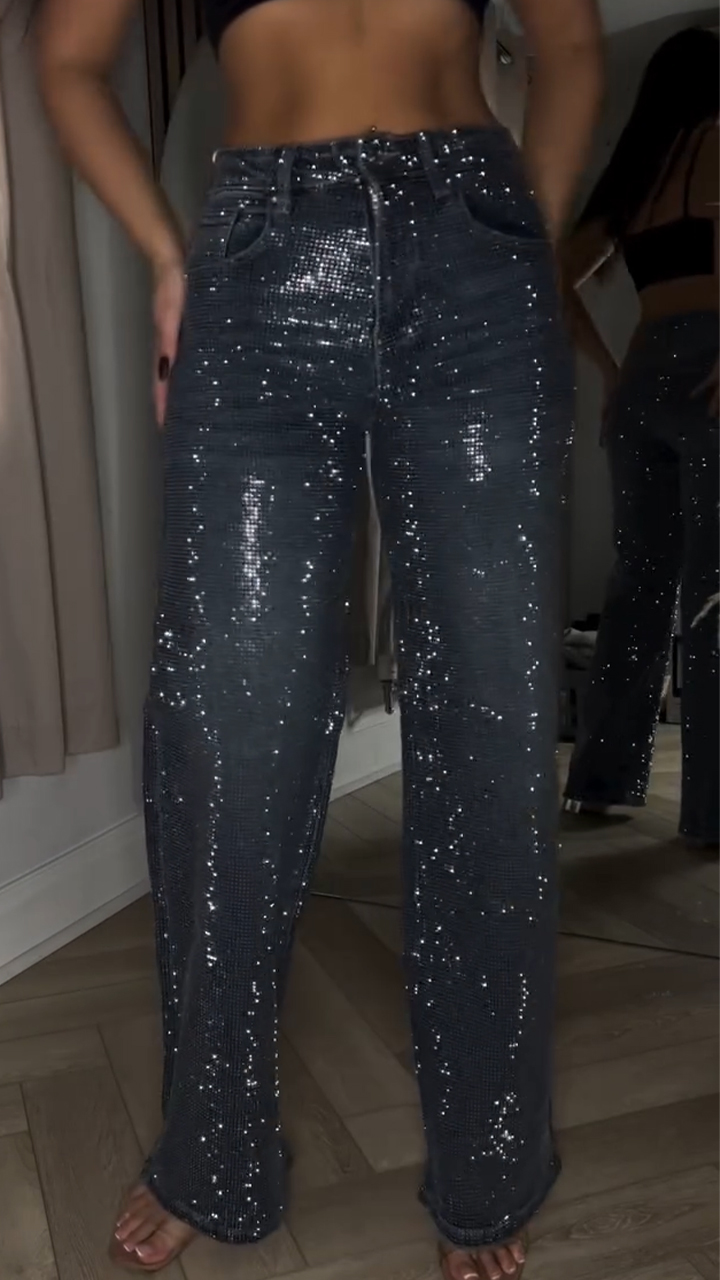 Women Sequined Glitter Casual Jeans