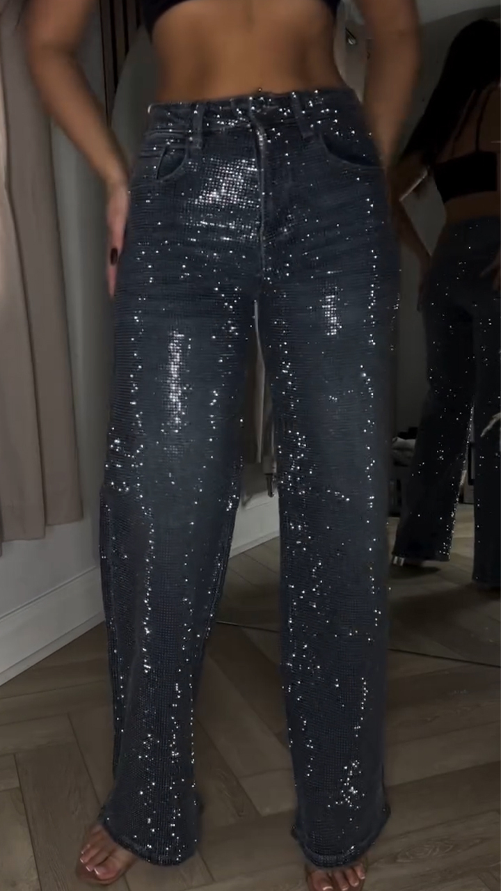Women Sequined Glitter Casual Jeans