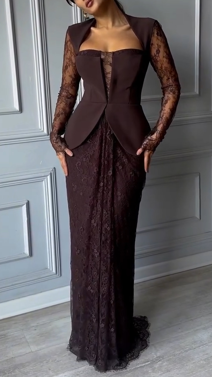 Women Patchwork Printed Lace Elegant Temperament Dress