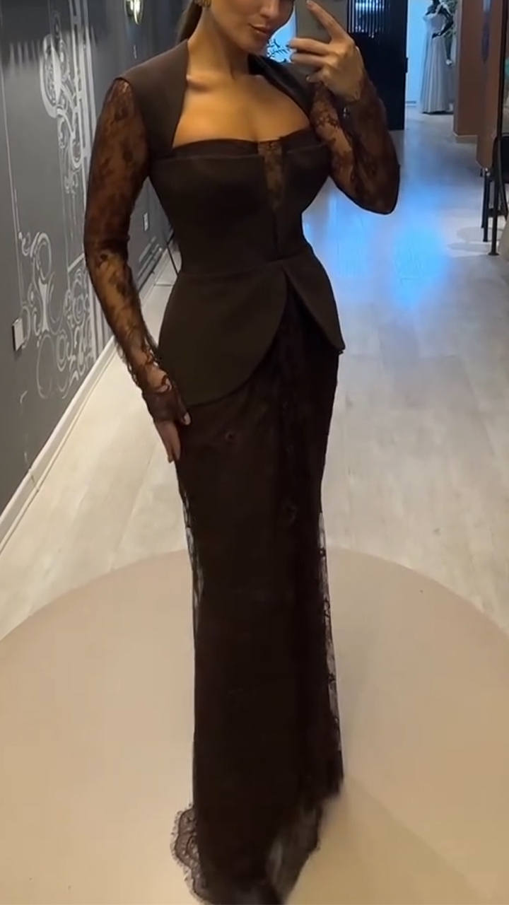 Women Patchwork Printed Lace Elegant Temperament Dress