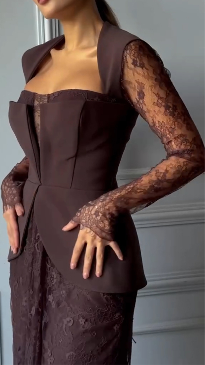 Women Patchwork Printed Lace Elegant Temperament Dress