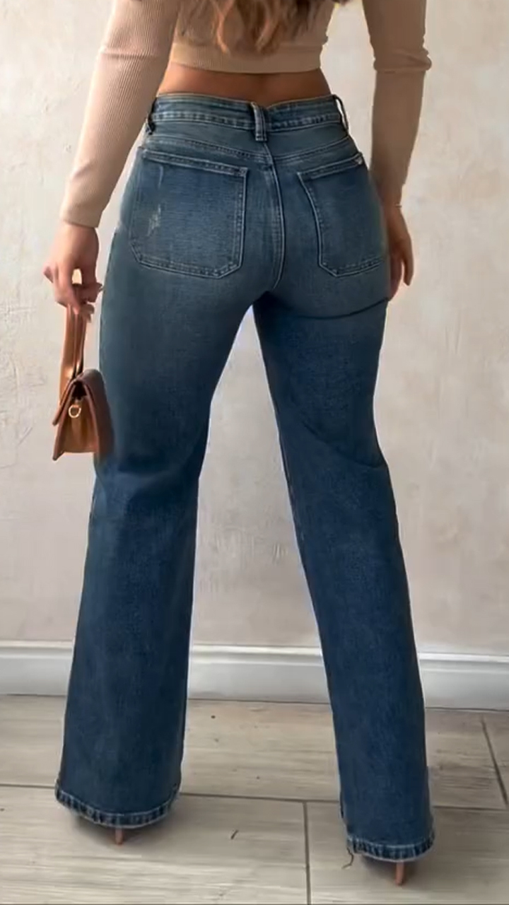 Ladies Rhinestone Washed Casual Jeans