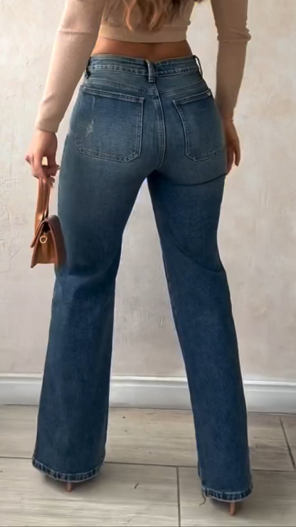 Ladies Rhinestone Washed Casual Jeans