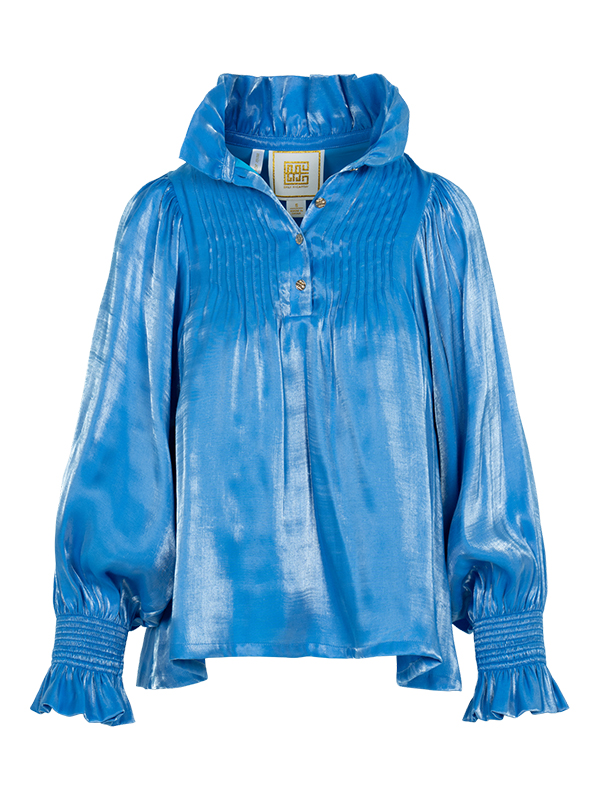 Women's Lapel Stand Collar Pleated Glossy Casual Top