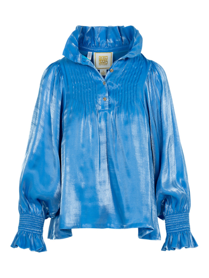 Women's Lapel Stand Collar Pleated Glossy Casual Top