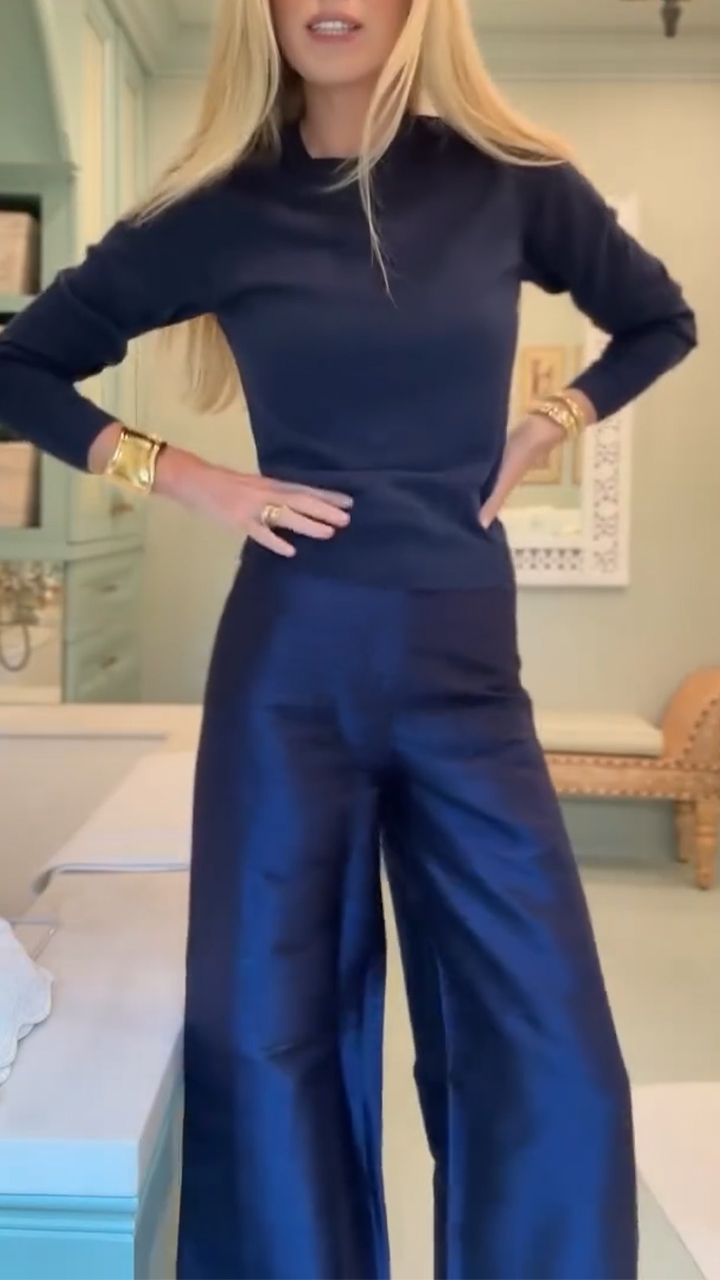 Women Round Neck Knit Top + Pants Temperament Casual Set