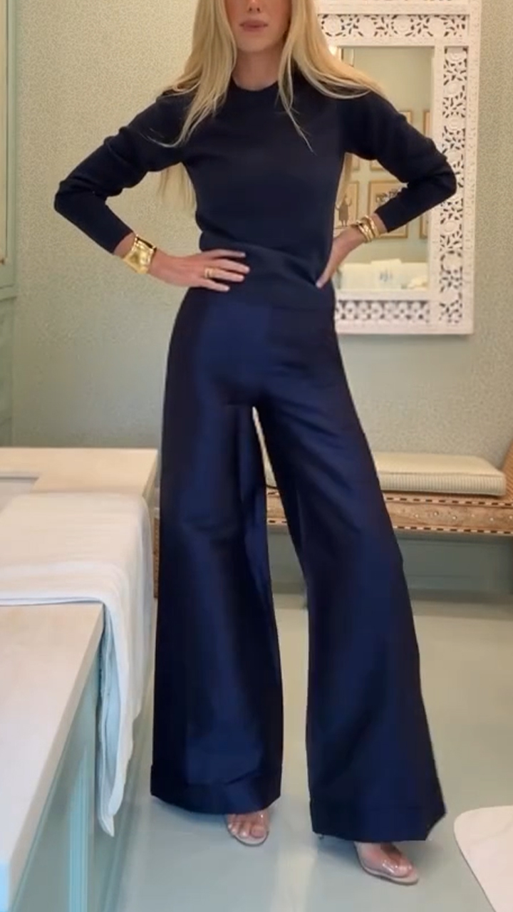 Women Round Neck Knit Top + Pants Temperament Casual Set