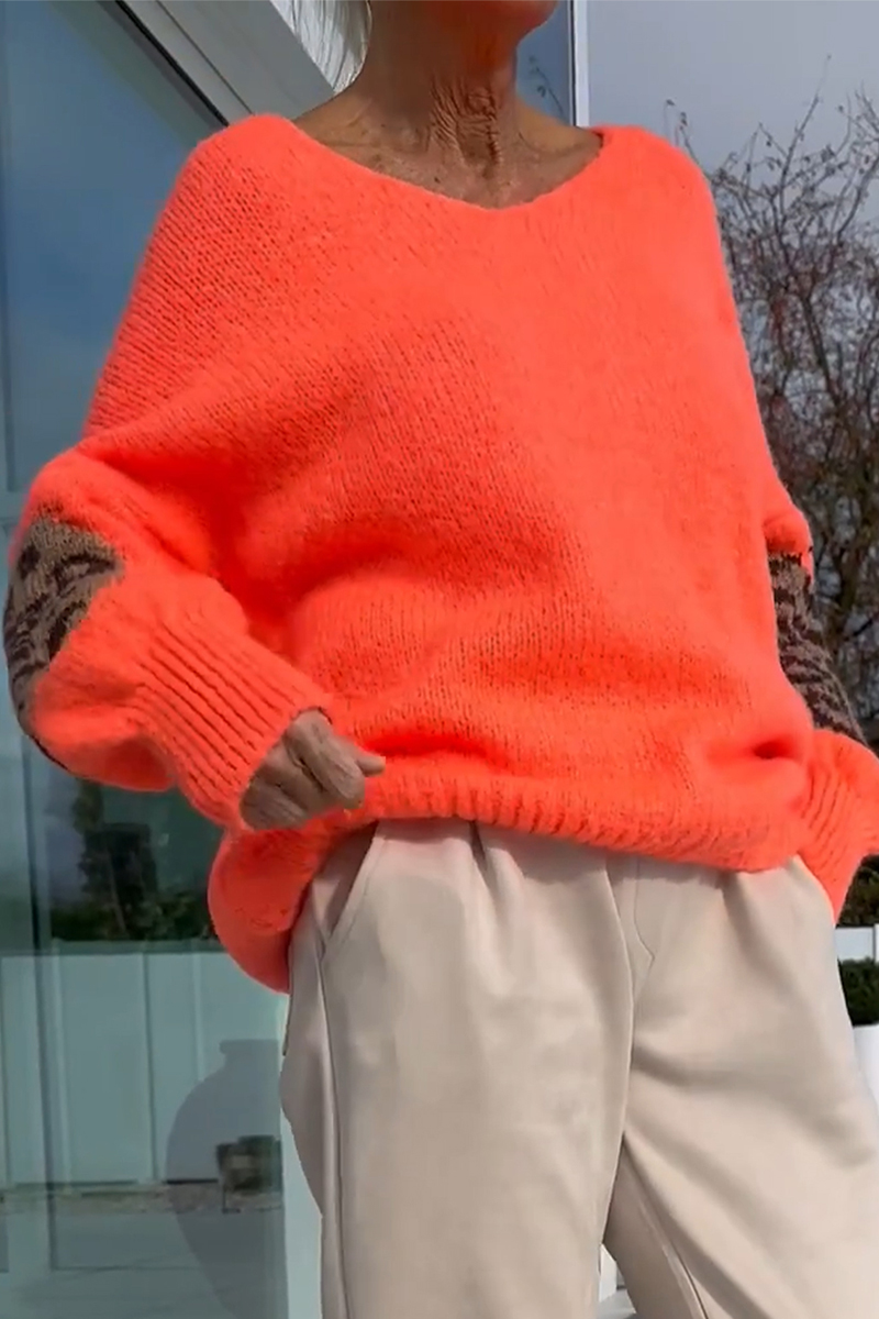 Ladies Round Neck Sleeve Printed Casual Sweater