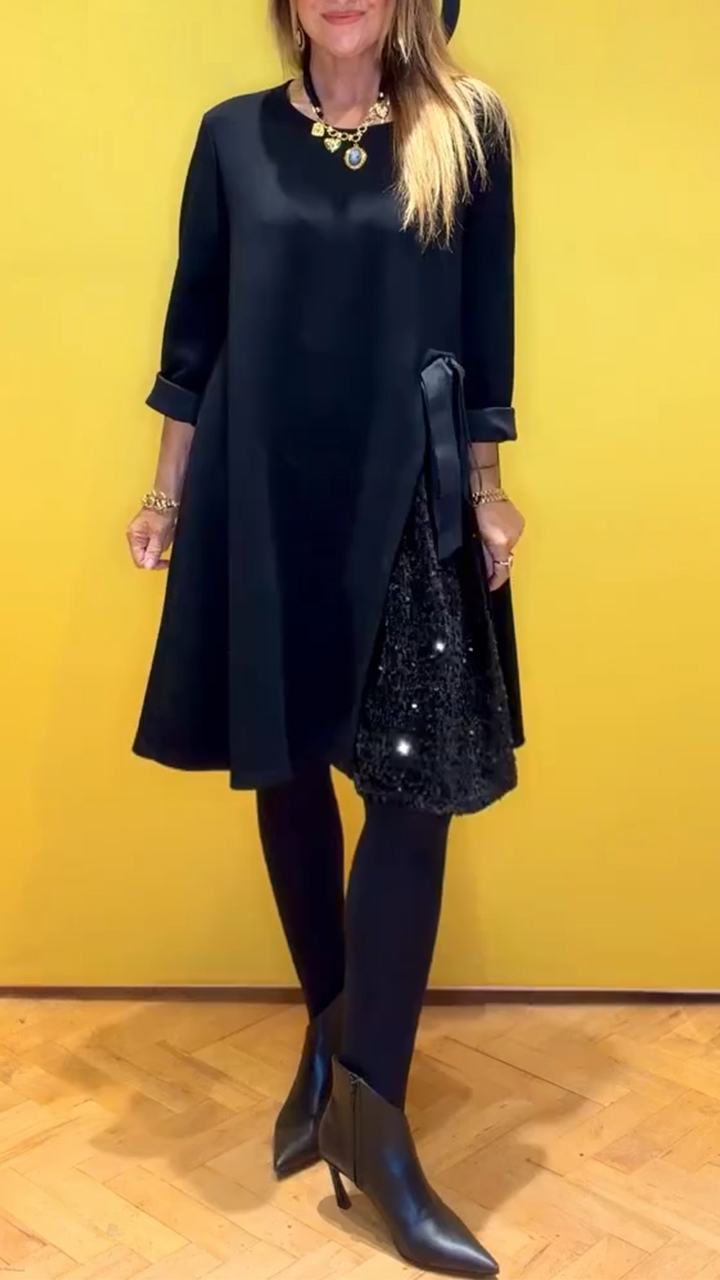 Ladies Round Neck Patchwork Sequin Elegant Casual Dress