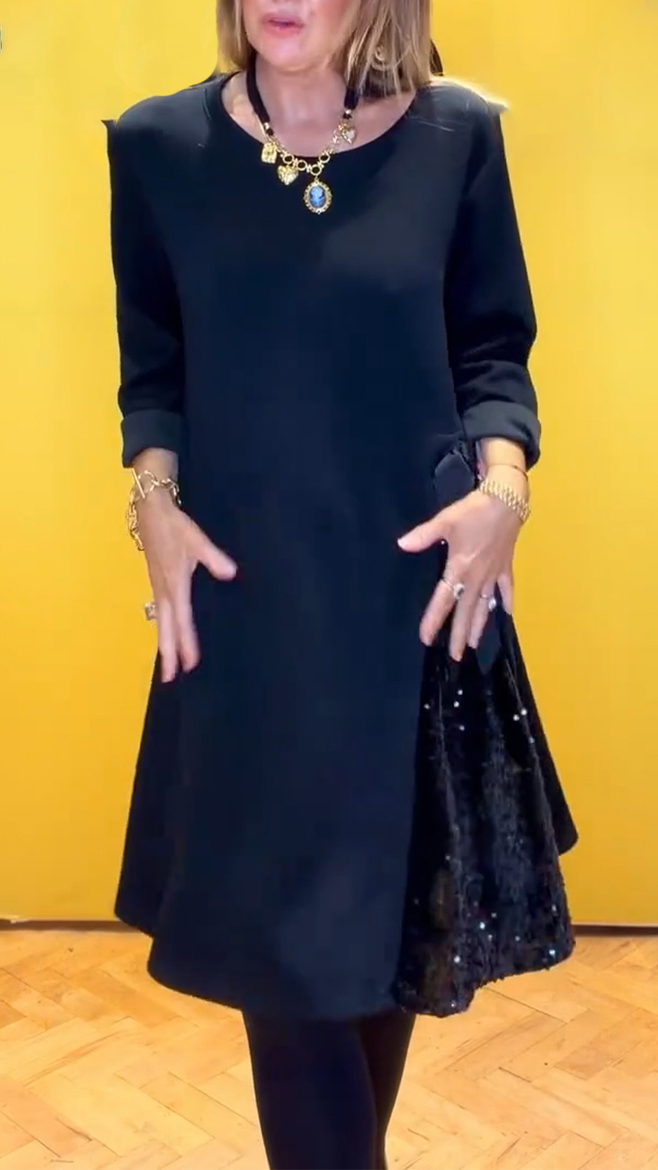 Ladies Round Neck Patchwork Sequin Elegant Casual Dress