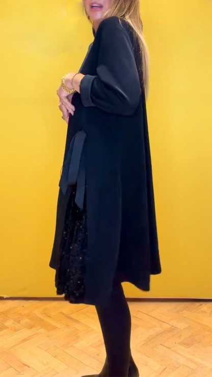 Ladies Round Neck Patchwork Sequin Elegant Casual Dress