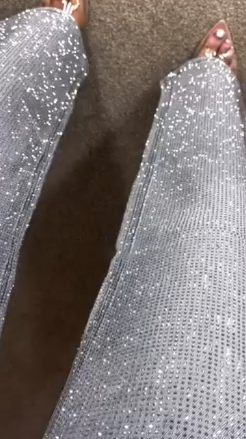 Ladies High Waisted Diamond Hot Stamping and Sparkling Casual Jeans