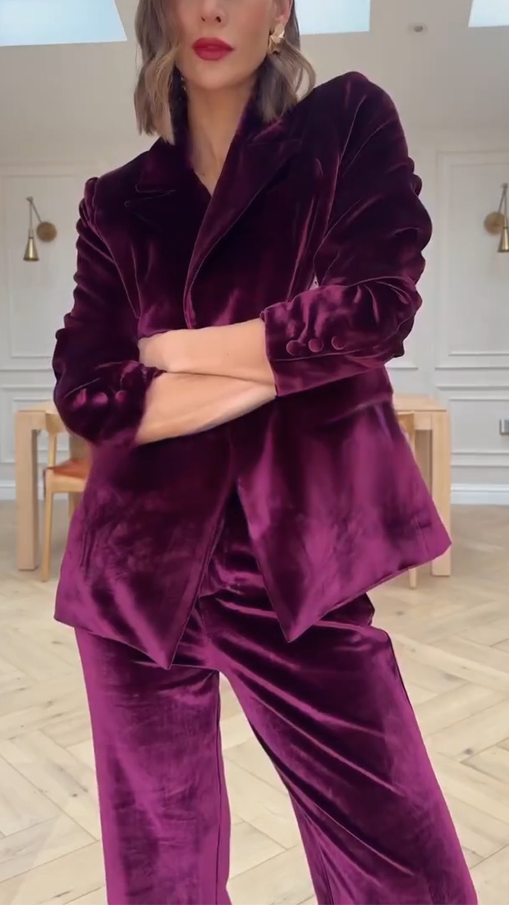 Women Collar Solid Color Velvet Temperament Commuting Suit