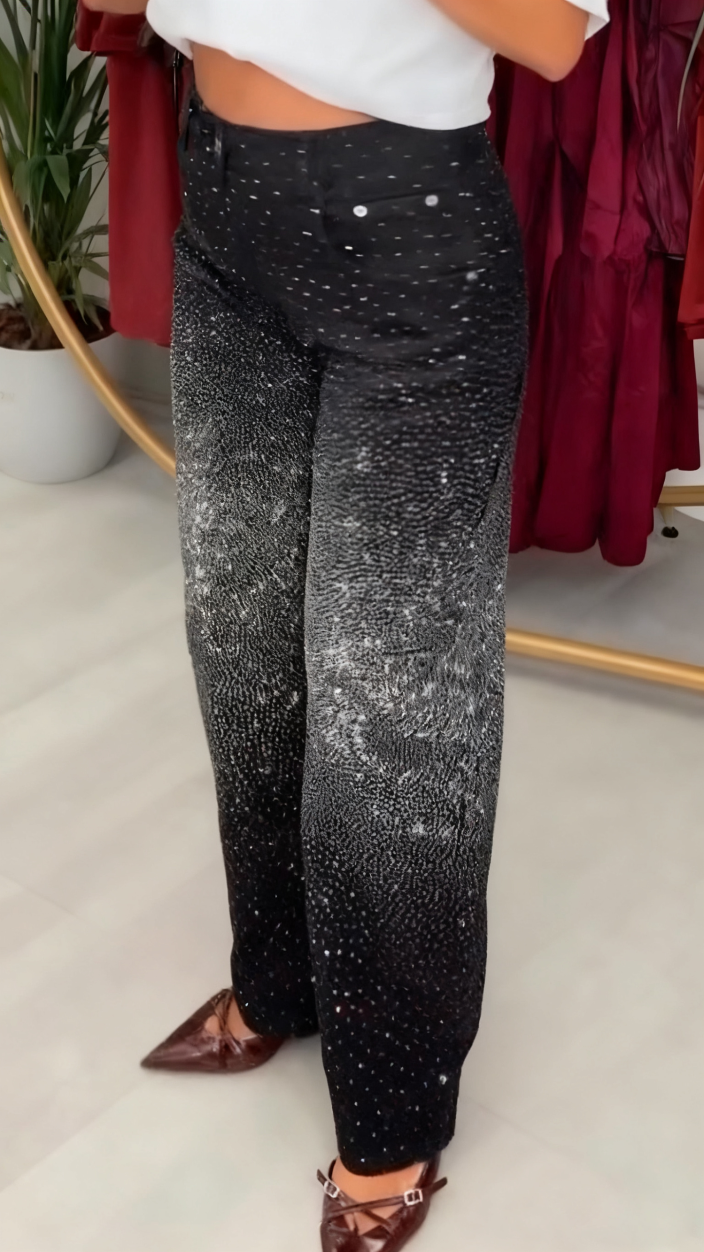 Women Rhinestone Casual Jeans