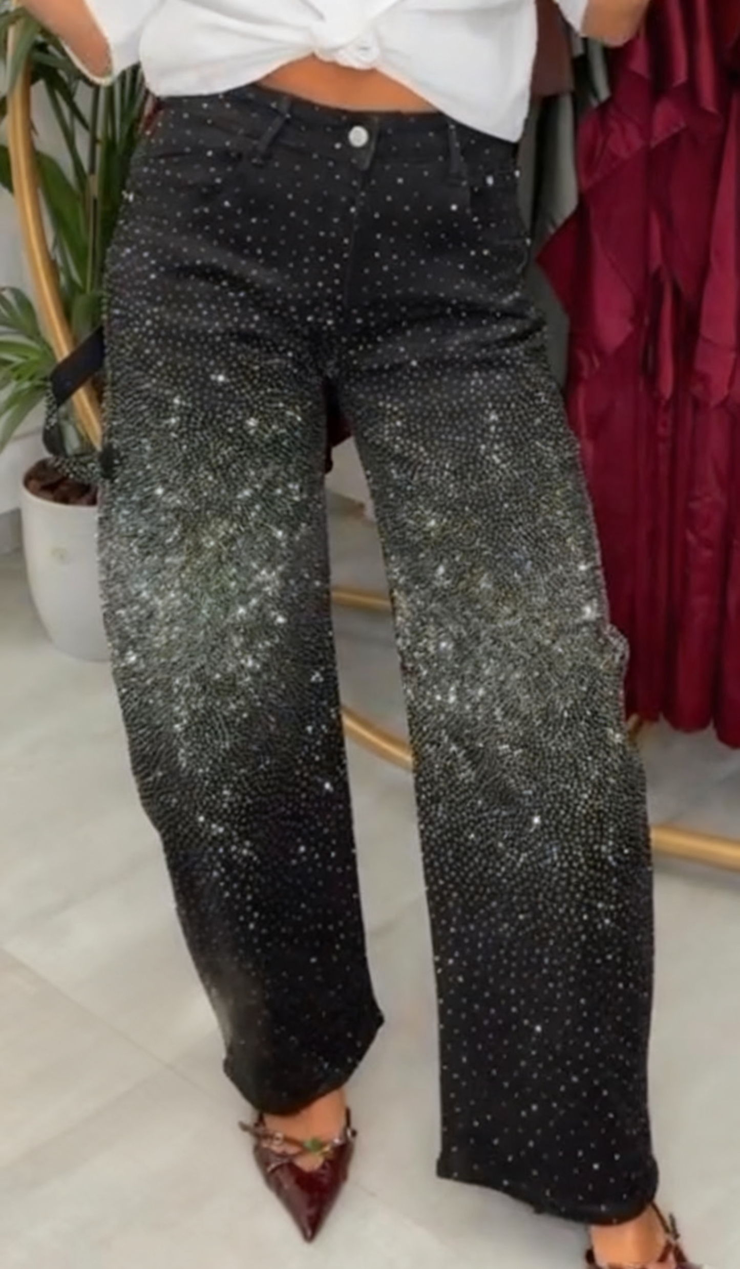 Women Rhinestone Casual Jeans