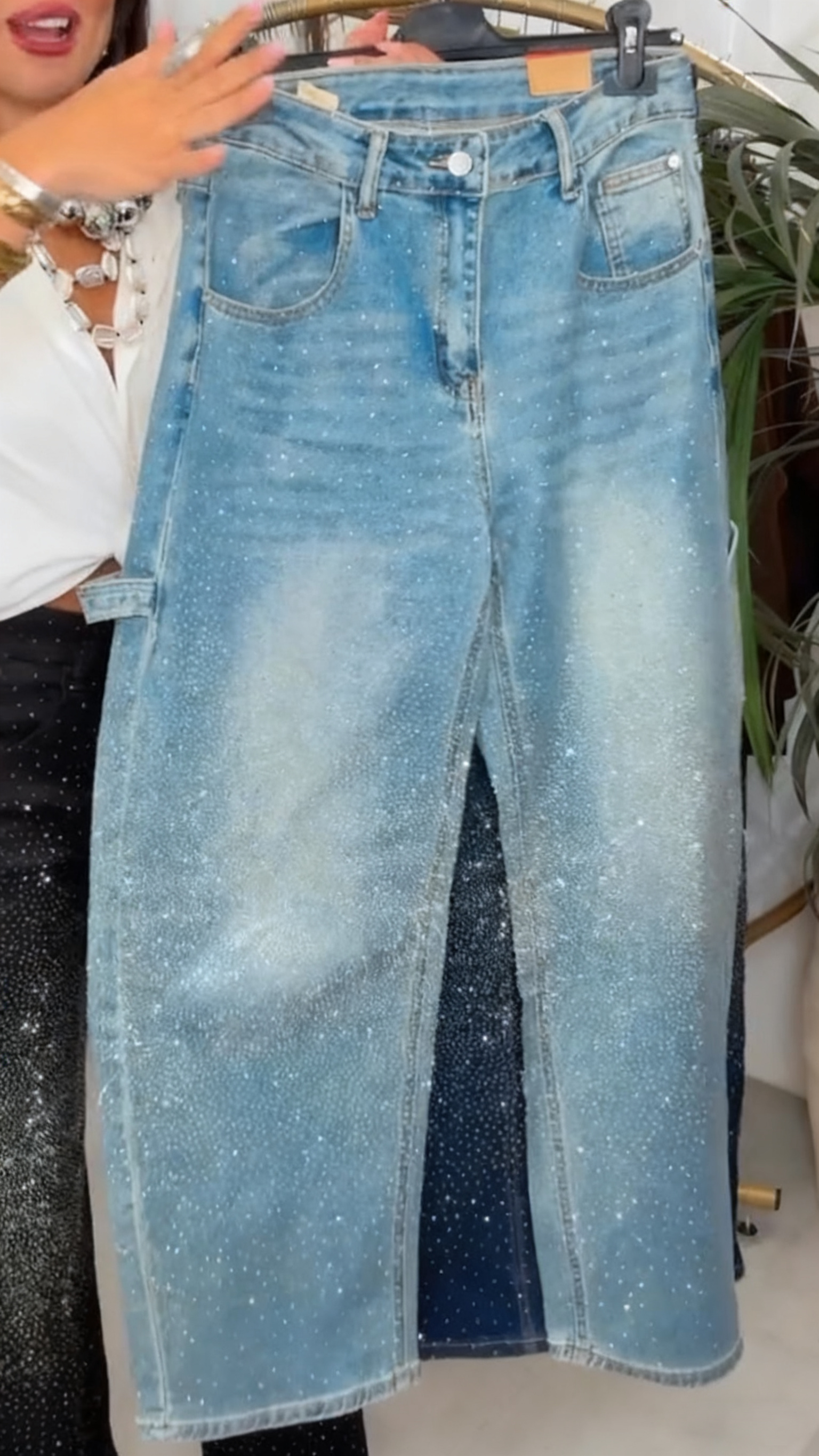 Women Rhinestone Casual Jeans