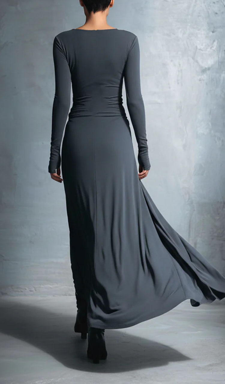 Women Round Neck Solid Color Elegant Temperament Dress