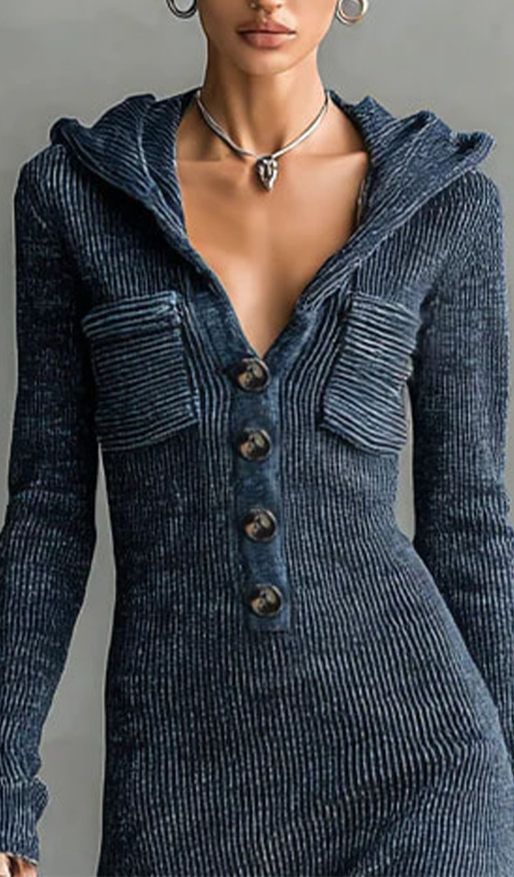 Women Hooded Half Breasted Elegant Casual Dress
