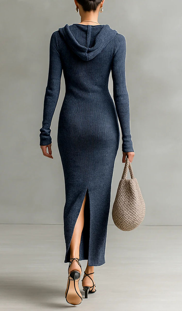 Women Hooded Half Breasted Elegant Casual Dress