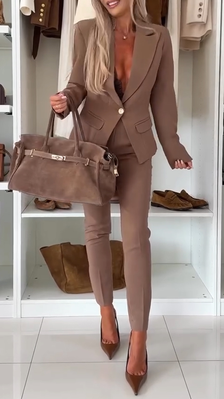 Women Laple Collar Jacket+ Pants Temperament Commuting Suit