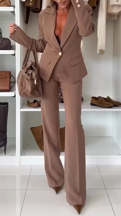 Women Laple Collar Jacket+ Pants Temperament Commuting Suit