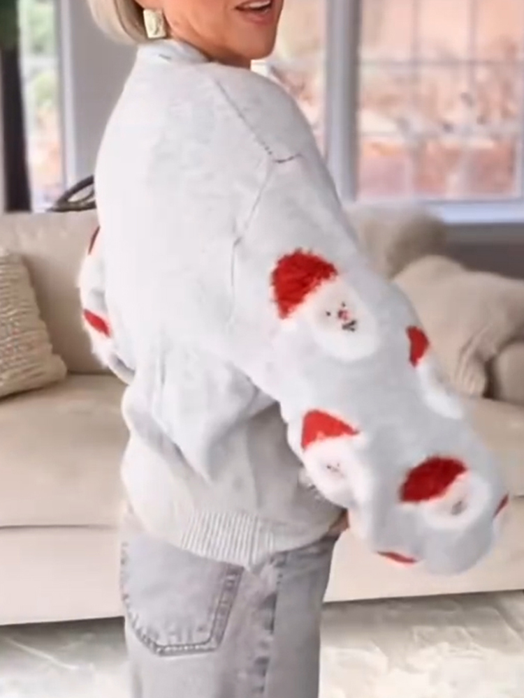 Women Round Neck Christmas Element Printed Casual Sweater