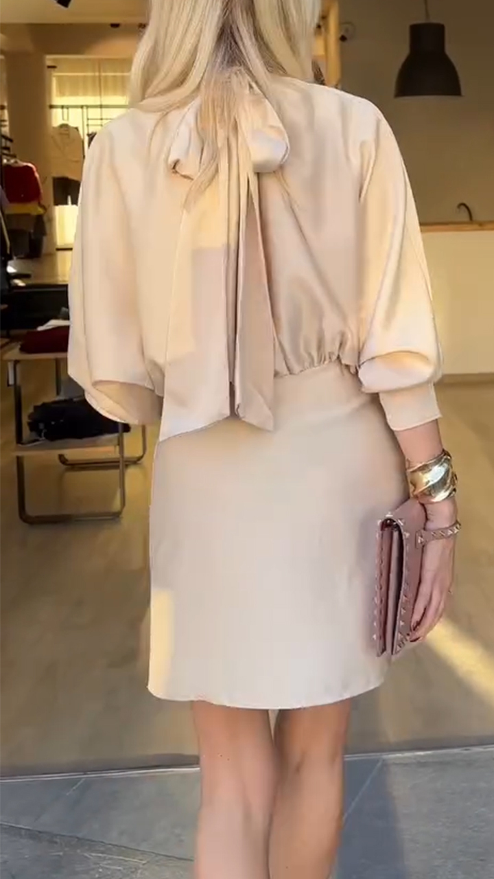 Women High Neck Patchwork Elegant Temperament Dress