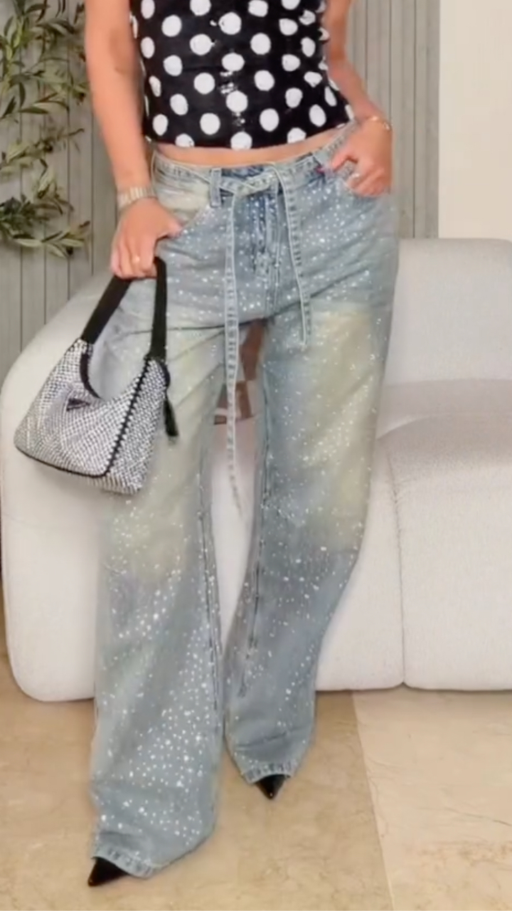 Women's Rhinestone Washed Casual Jeans