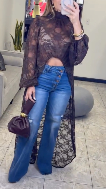 Women's Lace Irregular Long Cover-up