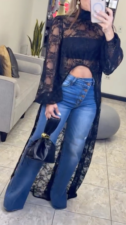 Women's Lace Irregular Long Cover-up