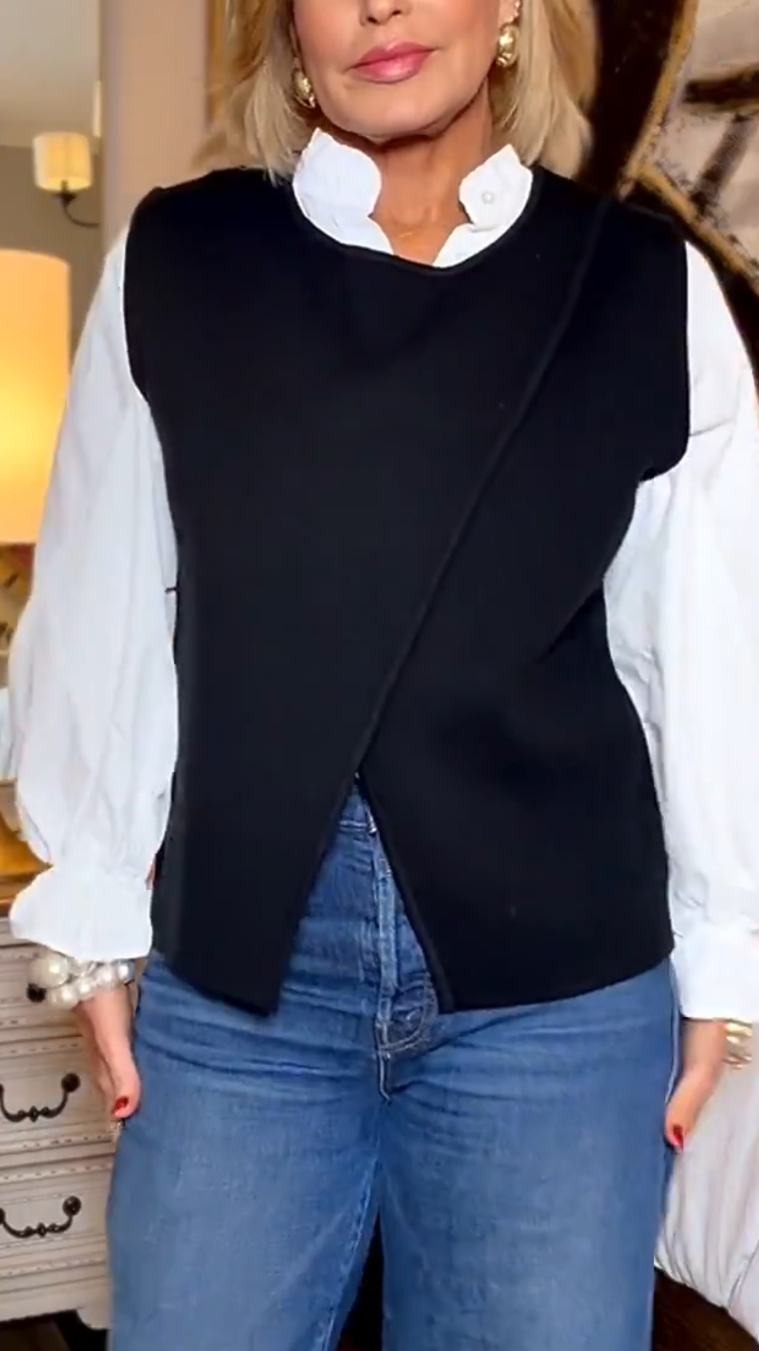 Womens round neck irregular splicing casual top