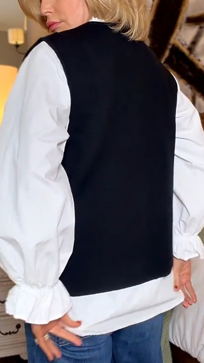 Womens round neck irregular splicing casual top