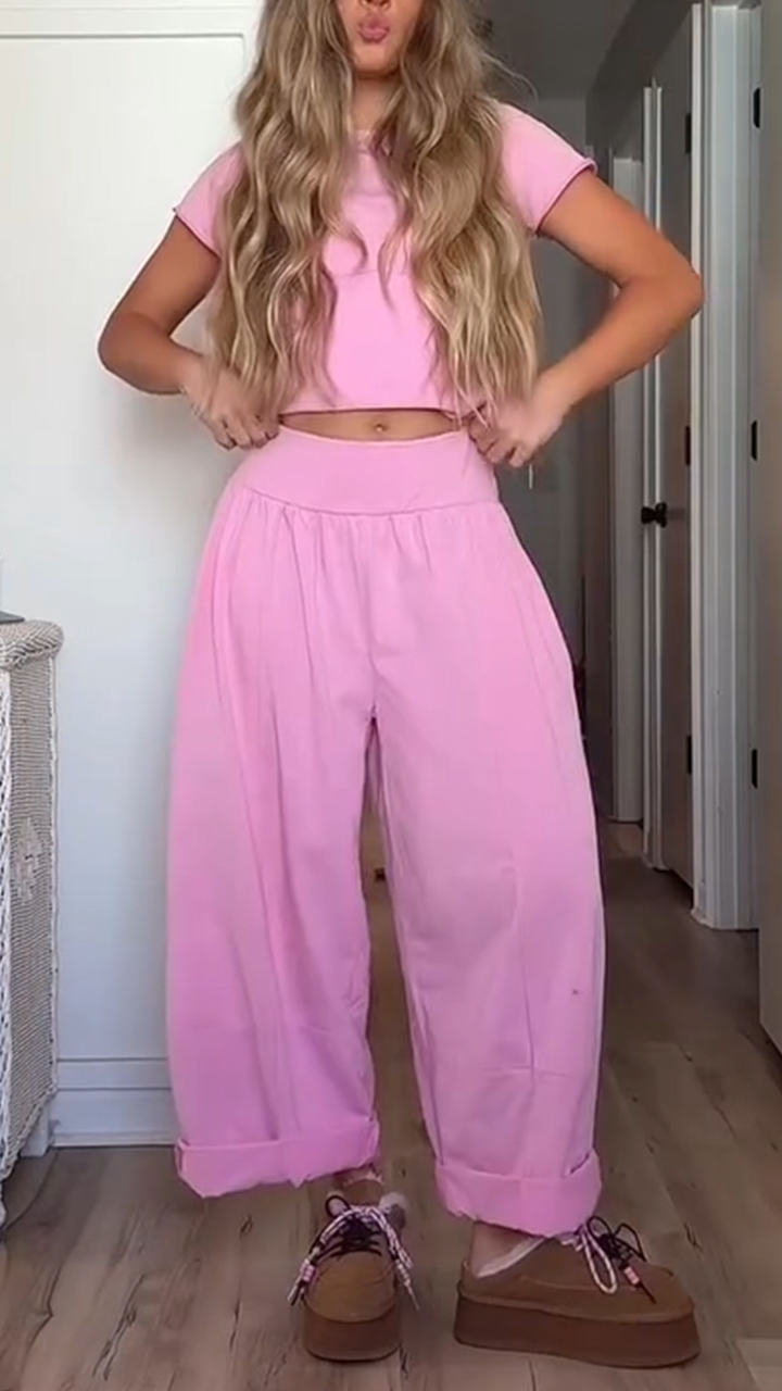 Women Round Neck Solid Color Set+ Knitted Colorful Cardigan Casual Set