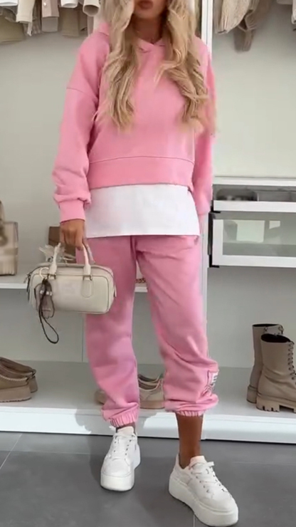 Womens Round Neck Hooded Hoodie + Pants Casual Suit