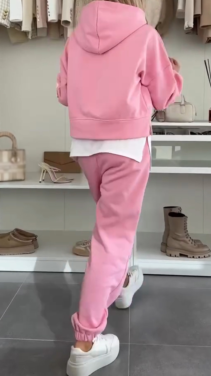 Womens Round Neck Hooded Hoodie + Pants Casual Suit