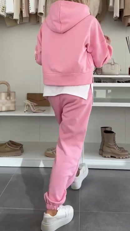 Womens Round Neck Hooded Hoodie + Pants Casual Suit